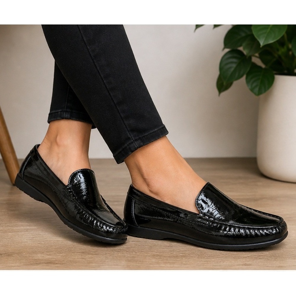 Johnston Murphy Loafers Womens 8.5 Black Patent Leather Comfort TruFoam